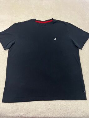 Nautica Men’s Black Short-Sleeve Crewneck T-Shirt with Red Neck Trim